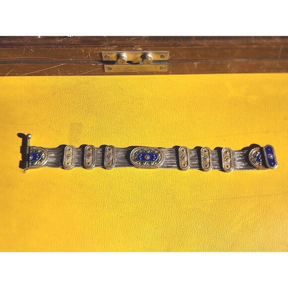 Vintage Turkish 925 Sterling Enamel and Foxtail Chain...